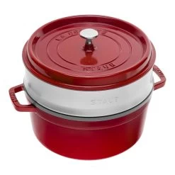 Staub Cocotte Con Cestello A Vapore Rotonda - 26 Cm, Ciliegia