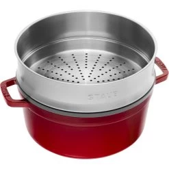 Staub Cocotte Con Cestello A Vapore Rotonda - 26 Cm, Ciliegia -Cucina Negozio 40510601 1