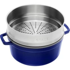 Staub Cocotte Con Cestello A Vapore Rotonda - 26 Cm, Blu Scuro -Cucina Negozio 40510604 1