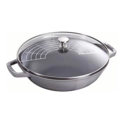 Staub Wok Con Coperchio In Vetro Rotondo - 30 Cm, Grigio Grafite