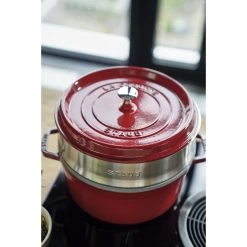 Staub Cocotte Con Cestello A Vapore Rotonda - 26 Cm, Ciliegia -Cucina Negozio 424418877