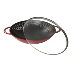 Staub Wok Con Coperchio In Vetro Rotondo - 37 Cm, Ciliegia