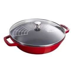 Staub Wok Con Coperchio In Vetro Rotondo - 30 Cm, Ciliegia