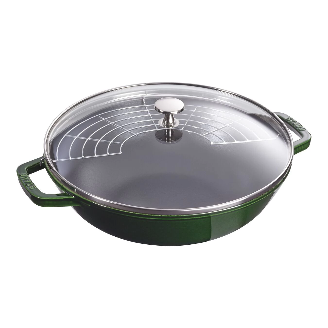 Staub Wok Con Coperchio In Vetro Rotondo - 30 Cm, Basilico 1 Staub Wok Con Coperchio In Vetro Rotondo - 30 Cm, Basilico